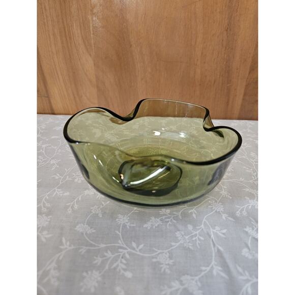 Vintage Anchor Hocking Glass Chip & Dip Bowl Set Green Glass RETRO 9.5" & 5" - Picture 7 of 10